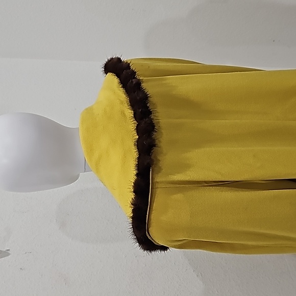Roma Delana, Wool Coat Jacket with Mink triming yellow Size 16 NWT - Picture 5 of 15